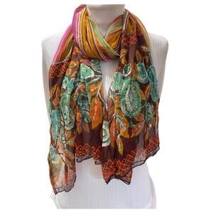 Raj 100% Silk Sequin Scarf Artistic Stripe Floral Whimsy Boho Festival Sheer